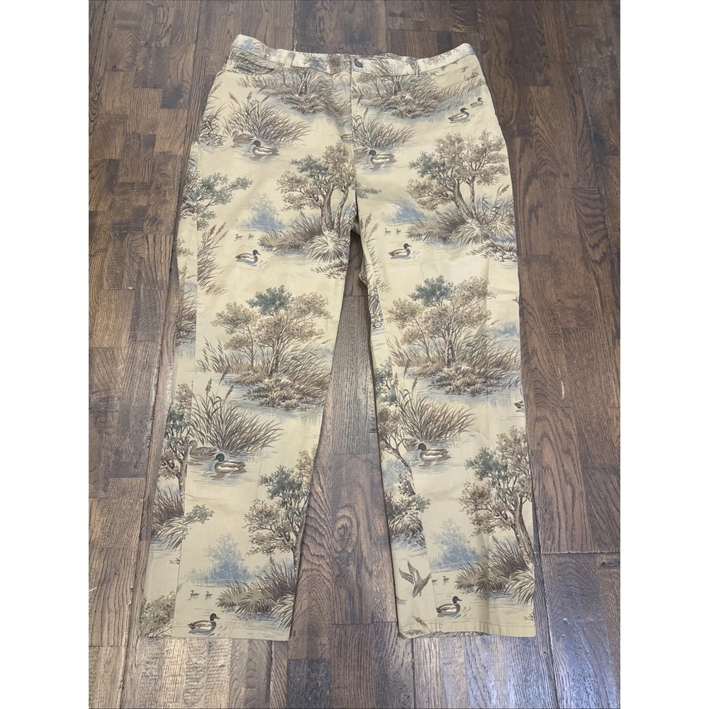 Lauren Ralph Lauren Vintage 90s Mallard Duck Marsh Print Chino Pants 20W Tan